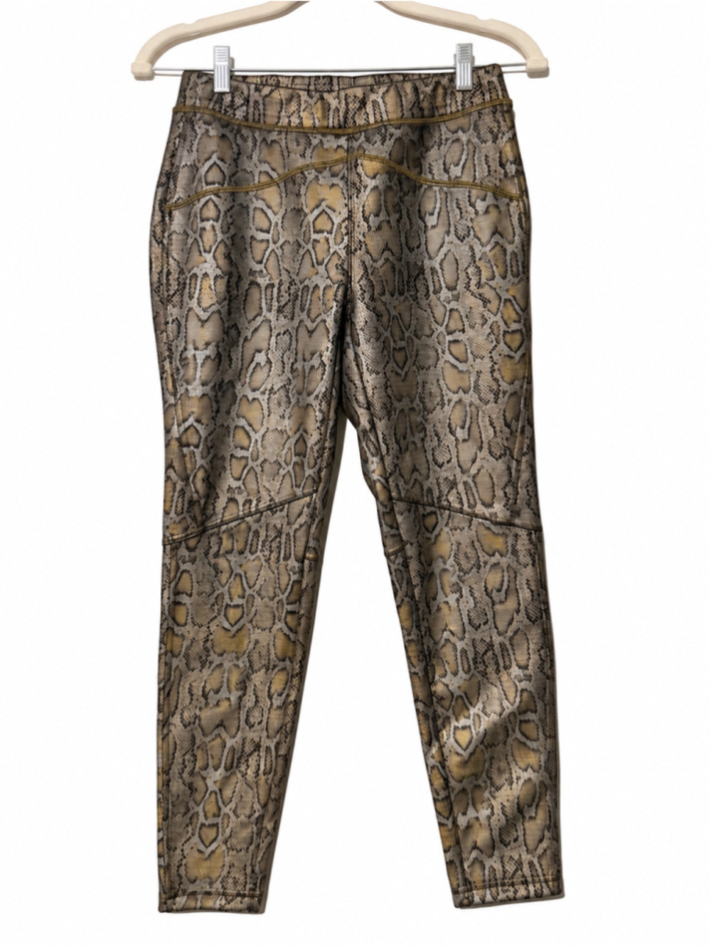 Free People Rio Python Snakeskin Pull-On Leggings Metallic Gold Brown Size S/P